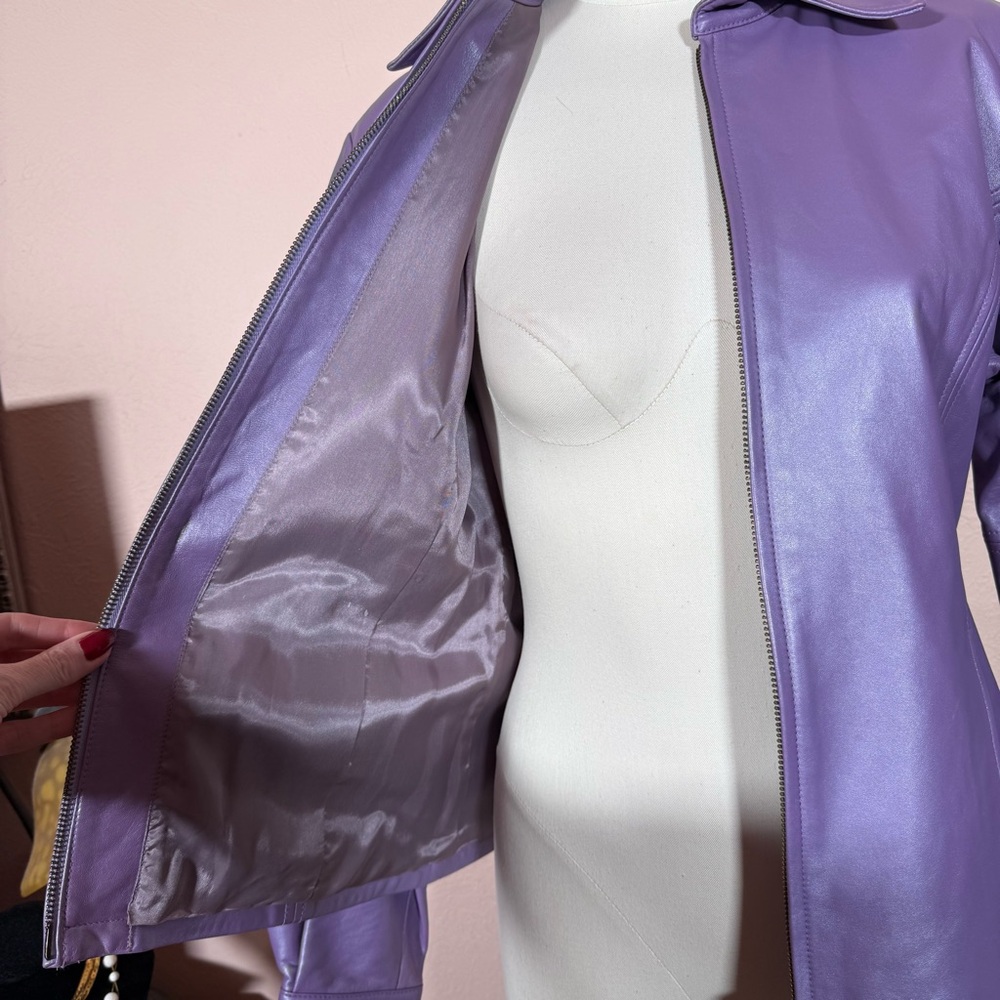 Vintage Nicola Berti Lavender purple leather minimalist zip front Blazer Jacket - Picture 15 of 16